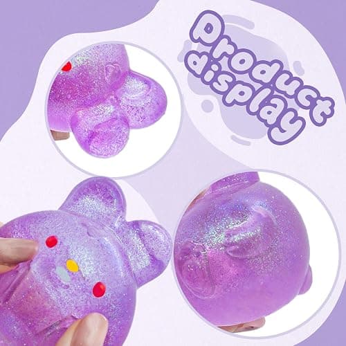 Stress Relief Purple Glitter Bunny Squeeze Toy - Anxiety Calming Sensory Fidget Toy for Kids & Adults, Soft Squishy Ball for ADHD Autism, Jelly Hops thumbnail 2