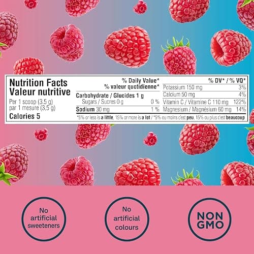 Organika Canadian-Made Electrolytes Powder- Wild Raspberry- Sugar-Free Hydration and Electrolyte Replenishment with Prebiotics and Vitamin C- 210g - 60 servings thumbnail 4