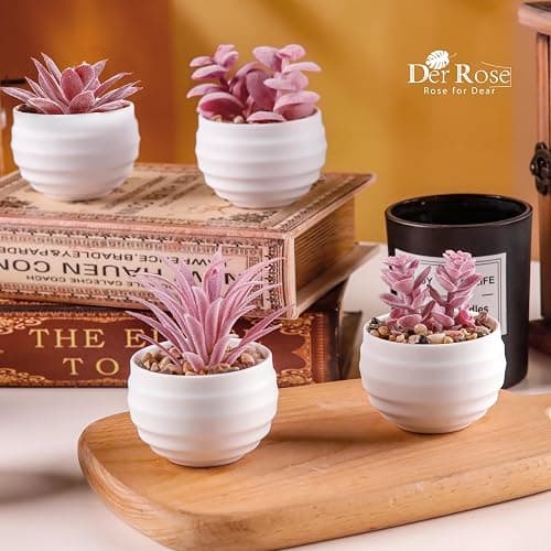 Der Rose Set of 6 Pink Succulents Plants Artificial in Pots Small Fake Plants for Girls Pink Room Decor Office Desk Accessories for Women thumbnail 5