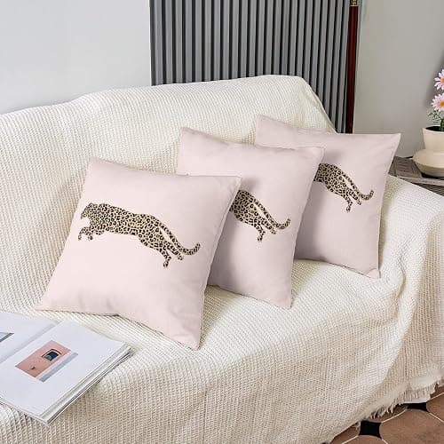 African Cheetah Throw Pillow Cover Leopard Print Safari Animal Skin Farmhouse Cushion Cover for Camper Office,Watercolor Pink Girls Room Decor Pillowcase Outdoor Pillow Cover, 1 Pack 18"x18" thumbnail 4