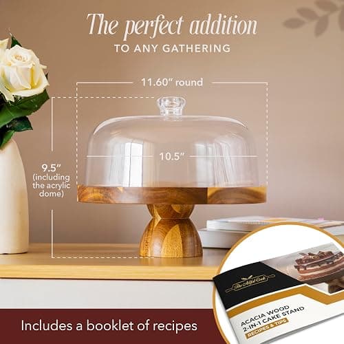Acacia Wood Cake Stand with Dome Lid, Multifunctional 2-in-1 Round Cake Display with Shatterproof Acrylic Dome, Charcuterie & Cheese Board, Nachos & Snacks, Dessert Display thumbnail 3