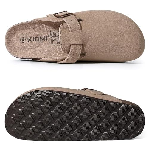 KIDMI Genuine Suede Clogs for Women Cork Footbed Sandals Leather Mules Potato Shoes with Arch Support thumbnail 3