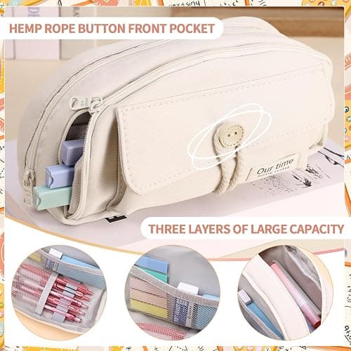 Candcamp Cute Pencil Case, Pencil Case for Girls with 5 Decorative Patches and 1 Pack of Sticky Notes in Five Colors for School Kids Teenagers College Students thumbnail 5