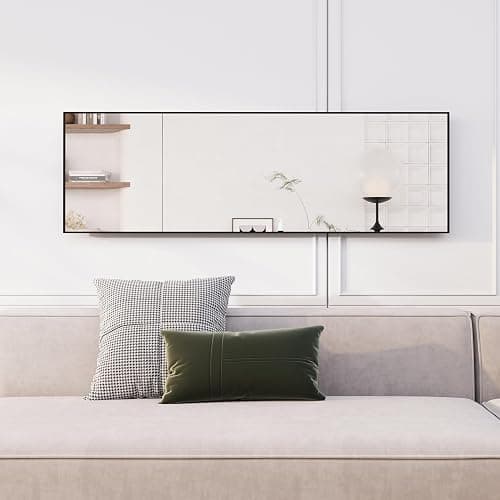 AUFHELLEN Standspiegel mit Schwarz Metallrahmen 140x40cm HD Groß Ganzkörperspiegel mit Haken für Wohnzimmer oder Ankleidezimmer (Schwarz) thumbnail 8