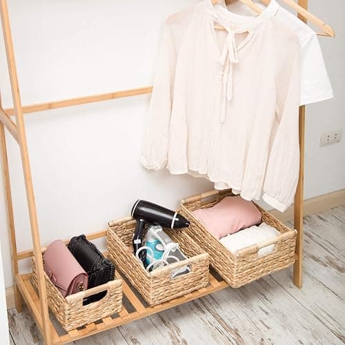VATIMA Hyacinth Small Wicker Basket 11.6x8.1x4.9" - Bathroom Organizer, Wooden Handle, Decorative Storage thumbnail 2