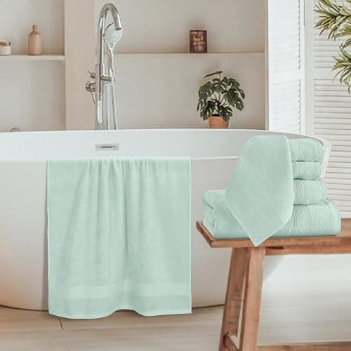 Belizzi Home 8 Piece Towel Set 100% Ring Spun Cotton, 2 Bath Towels 27x54, 2 Hand Towels 16x28 and 4 Washcloths 13x13 - Ultra Soft Highly Absorbent Machine Washable Hotel Spa Quality - Sea Green thumbnail 2