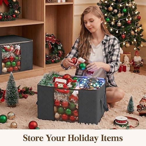 Lifewit 6 Pack Clothes Storage Bins with Lids, Foldable Blanket Storage Bags with Zippers, Clear Window and Reinforced Handles, Closet and Organization for Clothing, Sweater, Comforter, Bedding, Gray thumbnail 2