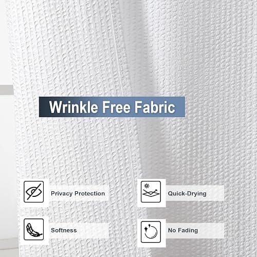 OWENIE White Shower Curtain for Bathroom 72x72 Inch, 3D Embossed Textured Waffle Fabric Shower Curtains, Soft Hotel Farmhouse Style, Water Repellent, Machine Washable, White, 72" W x 72" L thumbnail 3