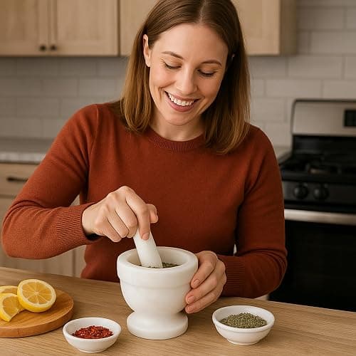 Creative Home Handcrafted 4 inch Mortar and Pestle Solid Marble Grinder for Spices and Herbs Artisan Carved from Yushan Marble Elegant and Durable for Everyday Cooking, 4 Diam. x 4 H Inch thumbnail 6