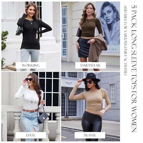 TYCTOS 5 Pack Long Sleeve Tops for Women Stretchy Fitted Long Sleeve Shirt Women Crew Neck Basic Tops for Woman Tops thumbnail 2