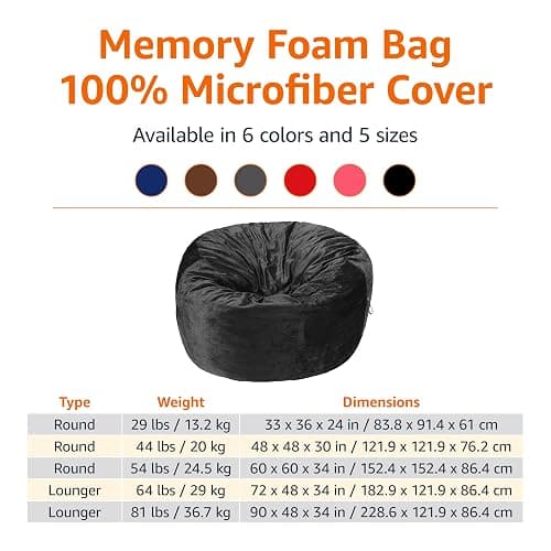 Amazon Basics Large Bean Bag Chairs for Adults, 5 ft Grey Memory Foam Filled with Solid Microfiber Cover thumbnail 4