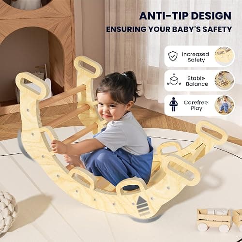 BlueWood 2025 8-in-1 Pikler Triangle Climbing Set Toddler Toys Indoor Baby Jungle Gym Climber Playground for Kids - Natural Wood thumbnail 6