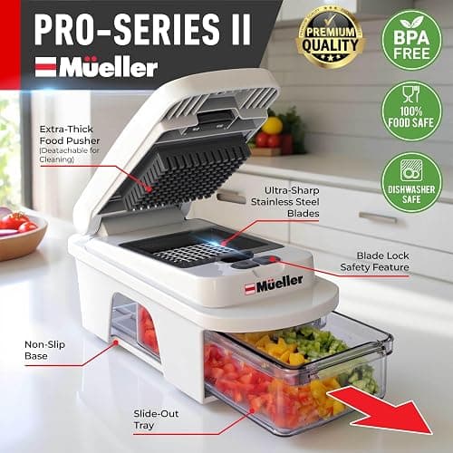 Mueller Pro-Series All-in-One, 12 Blade Mandoline Slicer for Kitchen, Food Chopper, Vegetable Slicer and Spiralizer, Cutter, Dicer, Grater, Kitchen Gadgets Sets with Container, White Sand/Gray thumbnail 2