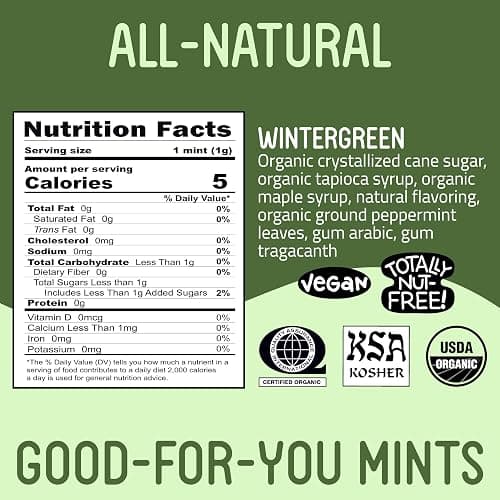 VerMints Organic Breath Mints Wintergreen - Real Ingredients, Lasting Refresh - Travel Size Candies - Non-GMO, Vegan, Nut Free, Gluten Free & Kosher Organic Flavored Candy Mints - 100 Packets thumbnail 2