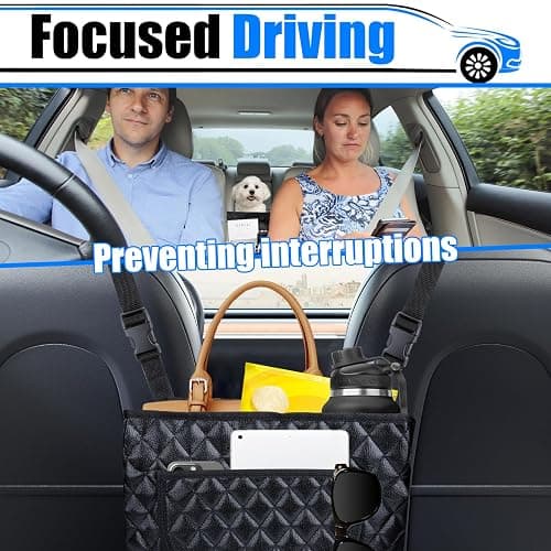 BFXM Car Purse Holder Between Seats, Leather Auto Front Seat Handbag Organizer Pocket, Large Capacity Car Net Pocket Handbag Holder, Backseat Barrier Storage Bag Fits for Car, Truck, SUV thumbnail 3