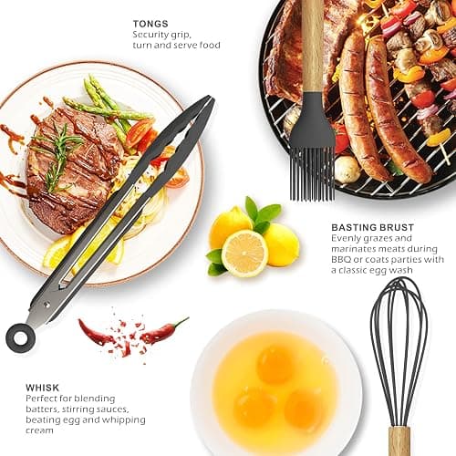 Silicone Cooking Utensils Kitchen Utensil Set - 446°F Heat Resistant Silicone Kitchen Utensils Set, Spatula,Turner Tongs, Spoon, Brush, Whisk,Kitchen Gadgets for Nonstick Cookware, BPA Free (Gray) thumbnail 5