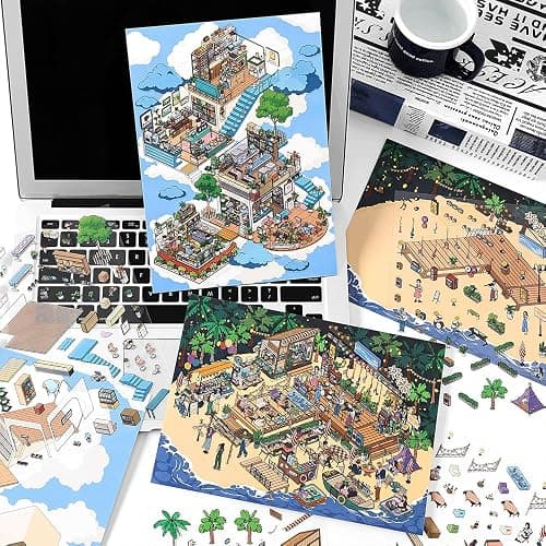 3D House Scene Stickers 10 Sets Large Size Room Sticker Book for Adults Funny Cute Miniature Scene Stickers Gifts for Family Friend thumbnail 8
