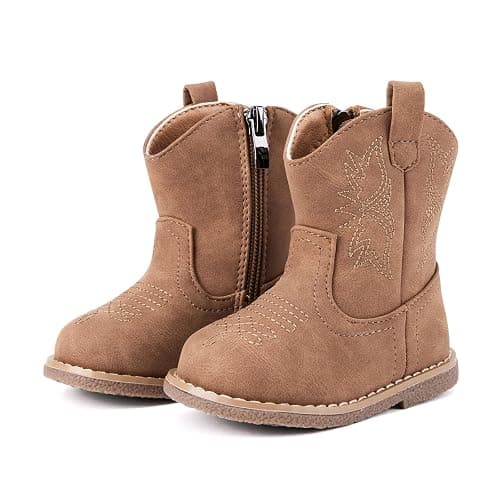 BMCiTYBM Baby Cowboy Cowgirl Boots Infant Western Boots Toddler Boys Girls Round Toe Riding Mid Calf Boots All Seasons for 6 9 12 18 24 Months - Image 1