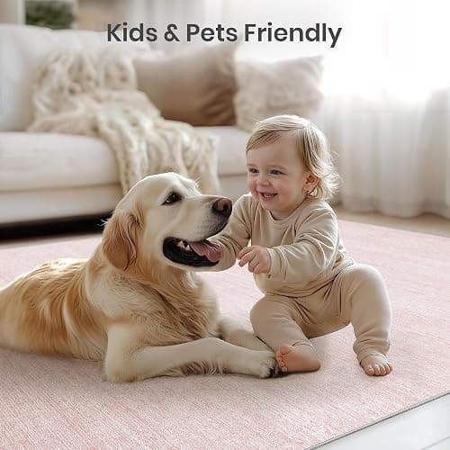 Valenrug 8x10 Area Rugs for Living Room, Large Washable Rug, Light Pink | Soft Low Pile, Thin & Lighweight Non Slip Carpet, Folable Stain Resistant Modern Indoor Floor Mat for Bedroom, Dining Room thumbnail 9
