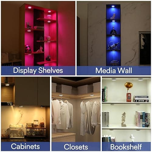 TECOMLIGHT Puck Lights with Remote Control, Battery Powered Wireless LED Under Cabinet Lighting, RGBCW Stick On Push Lights 6 Pack - White thumbnail 4