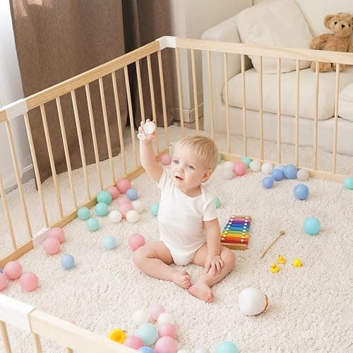 GGF Wooden Baby Playpen -63 * 47 * 24 in, Large Wood Gate Playpen for Babies and Toddlers, Baby Fence Play Yard with Door for Kids Activity Center thumbnail 7