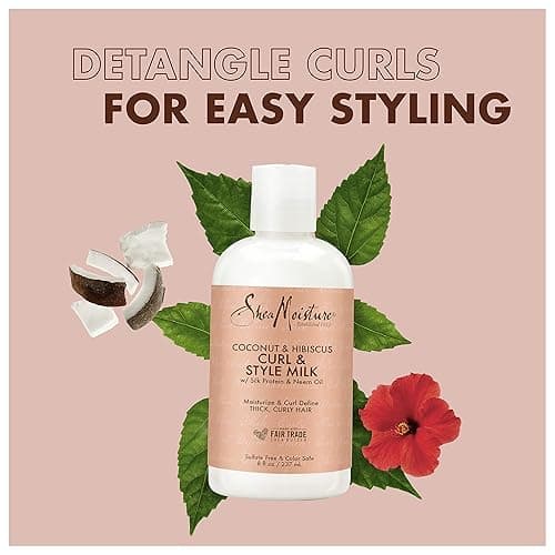 SheaMoisture Fair Trade Sulfate Free Coconut Hibiscus Curl & Style Milk with Silk Protein & Neem Oil For Thick, Defined, Curly Hair 8 oz - Milk thumbnail 3