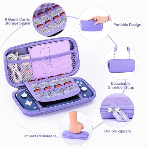innoAura Switch Lite Case 18-in-1 Accessories Bundle for NS Switch Lite (2019), with Protective Carrying Case, Game Holder, Screen Protector & Cute Thumb Grips, Purple thumbnail 3