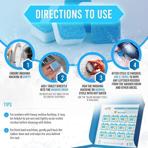 ACTIVE Washing Machine And Dishwasher Cleaning Tablets Bundle - Includes 12 Month Supply Dishwasher Cleaner Deodorizer & Washing Machine Descaler Deep Cleaning Tablets - 48 Tablet Set thumbnail 7