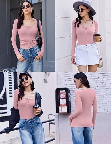 Ekouaer Women's Long Sleeve Henley T Shirts 3 Packs Fall Button Slim Fit Tops Basic Base Layer Soft Thermal Undershirts thumbnail 6