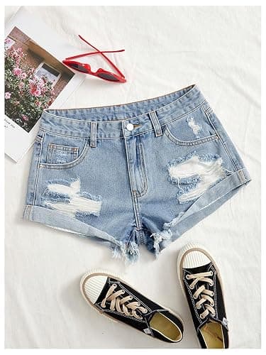 Floerns Women's Low Waisted Ripped Mini Jean Shorts Roll Hem Distressed Y2k Denim Shorts thumbnail 3