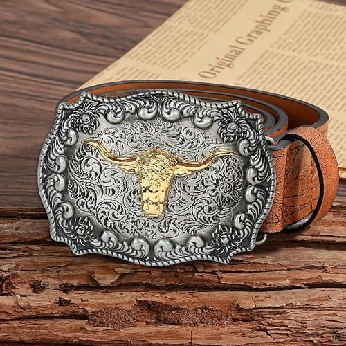 HUABOLA CALYN Western Cowboy Cowgirl Belt Buckle, Long Horn Bull Western Belt Buckle for Men Women thumbnail 2