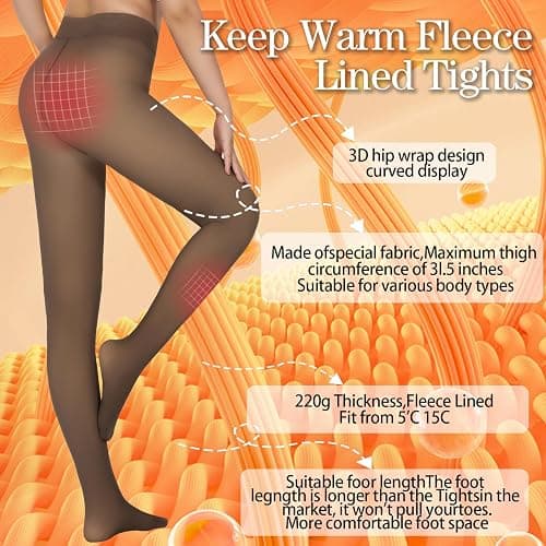 UniikStuff Fleece Lined Tights Women,Warm Pantyhose leggings Women,Fake Translucent Thermal Tights for Winter thumbnail 4