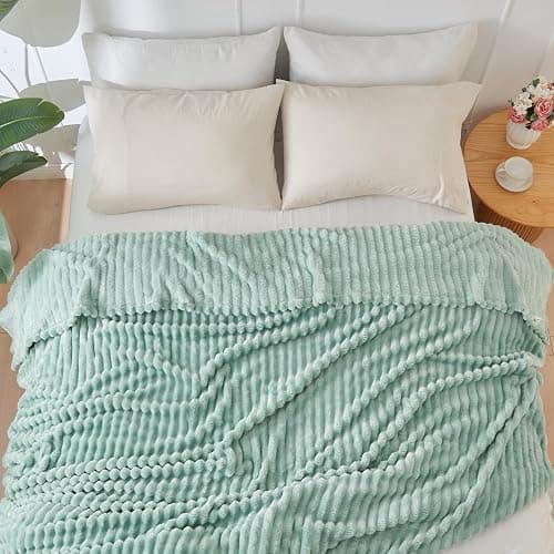 NEWCOSPLAY Super Soft Throw Blanket New Sage Green Premium Silky Flannel Fleece 3D Ribbed Jacquard Lightweight Bed Blanket All Season Use (New Sage Green Ribbed, Throw(50"x60")) thumbnail 8