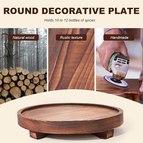 DEBETOOL Round Wooden Decorative Tray - Rustic Wood Soap Tray for Kitchen and Bathroom Counter Organizer, Farmhouse Kitchen Decor Wooden Riser for Soap Dish, Perfume, Candle, Potted thumbnail 4