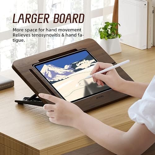 AFOOYO Bamboo Tablet Stand - Portable & Adjustable 5 Angles,Laptop Riser,Book Reading Stand,Compatible with 9.7/10.2/10.5/10.9/11 inches (Walnut Varnish) thumbnail 3
