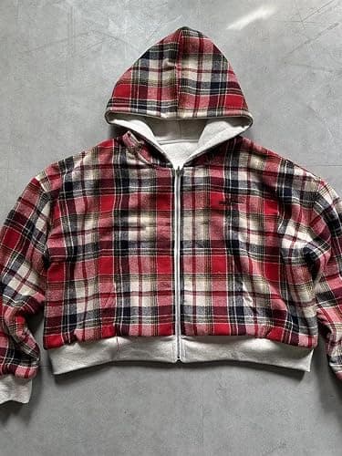 yssgtt Herren Hoodie mit Reißverschluss Reversible Karierte Jacke Y2K Kapuzenpulli Kapuzenjacke thumbnail 3