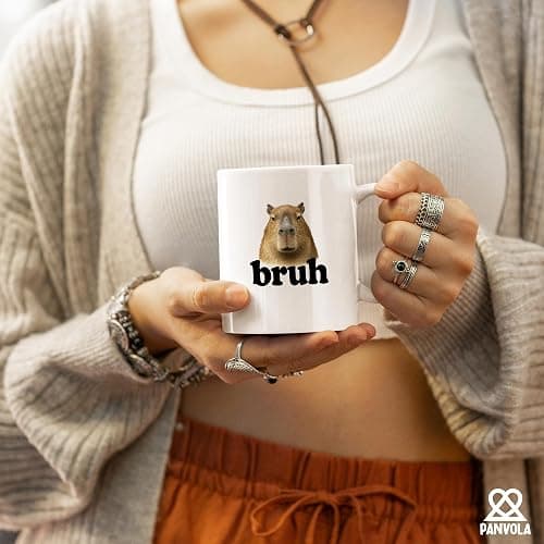 Panvola Capybara Bruh Pet Gift Ceramic Mug 11oz White | Hobby Gift Ceramic Mug Novelty Drinkware thumbnail 6