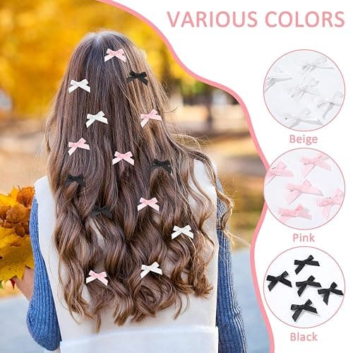 30 Stück Mini Schleife Haarspangen, Süß Haarschleife Haarschmuck Satinschleifen Haarclips Niedlich Einfarbig Hair Accessories Klein Haarklammern für Damen Mädchen Frauen Kinder(Rosa+Schwarz+Weiß) thumbnail 3