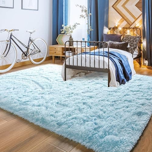 YJ.GWL Area Rugs for Living Room Bedroom, 4x6 Machine Washable Large Light Blue Carpet, Soft Fluffy Shaggy Thick Big Shag Indoor Floor Rug for Kids Boy and Girls Room Dorm Home Decor Aesthetic thumbnail 2