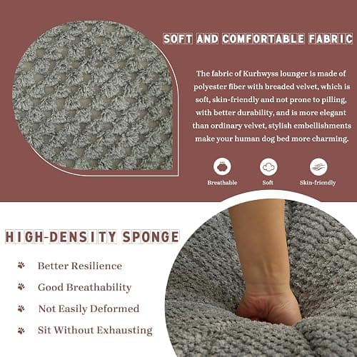Upholstered Human Dog Bed for Adult & Pets, Convertible Lazy Sofa Bed with 5 Adjustable Position, Comfy Tatami Bean Bag Lounge Chair with 2 Soft Pillows for Bedroom Living Room Office (Gray) thumbnail 3