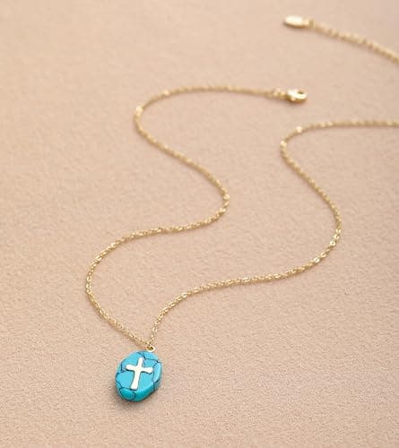 Fremttly Cross Necklace for Women 14K Gold Plated Crystal Pendant Necklace Handmade Gem Necklaces Dainty Gold Necklaces for Women Trendy thumbnail 4