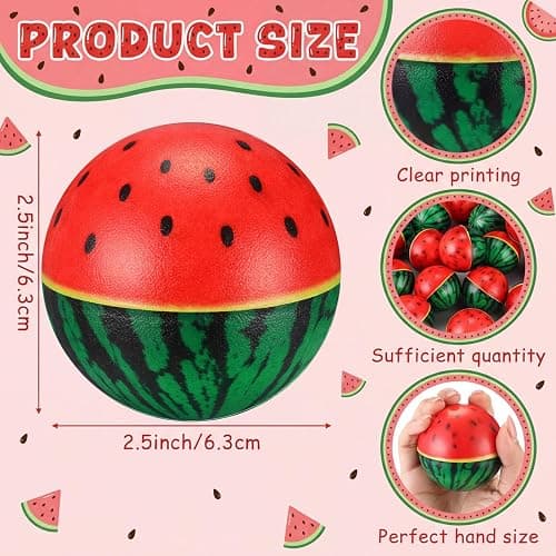 Teyva Daily 24 Pcs Watermelon Stress Balls Bulk 2.5 Inch Mini Foam Watermelon Squeeze Balls Stress Relieve Fidget Toy Decoration One in a Melon for Summer Fruit Birthday Pool Celebration Favors thumbnail 3