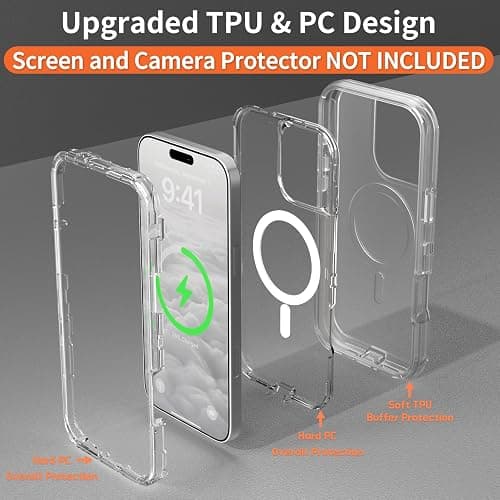 Follaroma for iPhone 16 Pro Max Case, Compatible with MagSafe, Heavy Duty Shockproof Protection Phone Cases, Anti-Drop, Dual Layer Transparent Magnetic Phone Case for iPhone 16 Pro Max, 6.9", Clear thumbnail 3
