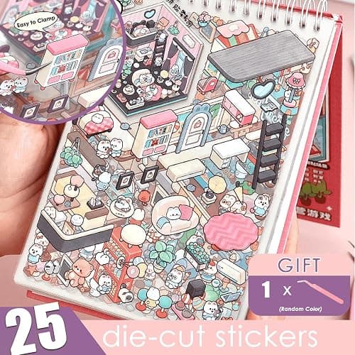 TIYIMIYUXU 3D Sticker Scene Book,Sticker Therapy for Adults,Include 20 Beautiful House Isometric 3D Space DIY Scene Stickers Book,Cute Art Stickers for Girls thumbnail 4
