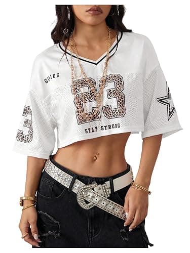 Verdusa Jersey Shirts for Women Y2K Number Graphic Crop Tops Half Sleeve Summer Tees - Image 1