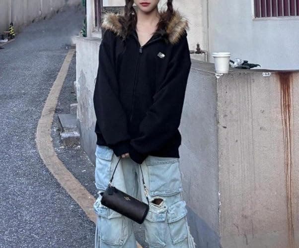 HOHOPEACH Y2k Zip Up Hoodie Fur Jackets Winter Coats Teen Emo Grunge 2000s Clothes Vintage Streetwear Women thumbnail 4