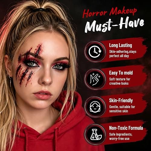 BOBISUKA Special Effects SFX Makeup Kit,Scar Wax & Fake Blood Gel & Spatula | Create Realistic Scars, Cuts, Burns & Wounds for for Halloween Cosplay Zombie Make Up, Non-toxic, Large Capacity thumbnail 6