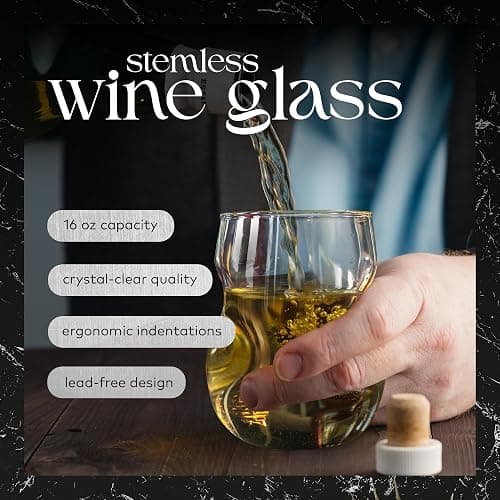Dragon Glassware Stemless Wine Glasses - 16 oz Clear Short Wine Glasses Set of 2 with Finger Indentations - Aerates Naturally thumbnail 2