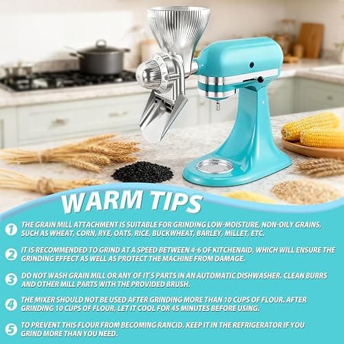 Grain Mill Attachment for KitchenAid Stand With 12 Grind Level, Kitchen Aid Mixer Attachments Wheat Grinder Fit for Wheat, Corn, Oats, Buckwheat, Millet and Other Cereals - New Upgrades thumbnail 7