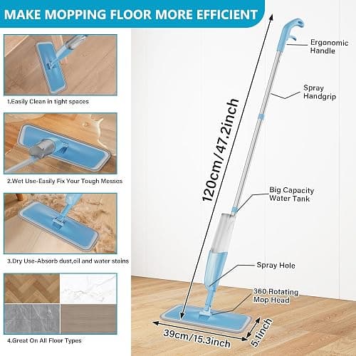 Spray Wet Mops for Hardwood Floor Cleaning: MEXERRIS Floor Mop with 3 Washable Pads for Swiffer Powermop - Refillable Dust Dry Mop Home Commercial Mops for Wood Laminate Ceramic Tiles Vinyl thumbnail 3